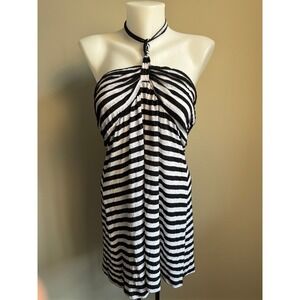 G:21 Striped Halter Neck Tunic Top XL Black White Y2K Summer Casual Beach Resort